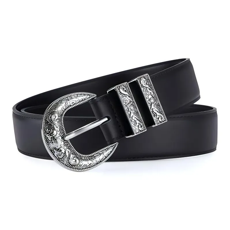 Jeccieziio Cow Leather Leather Belts Unisex Width  3.5cm Gift Box Sets-3