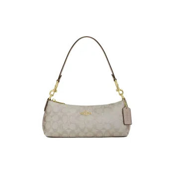 COACH Charlotte Coated Canvas Shoulder Bag Portable Crossbody Bag Shoulder Bag Medium Size Women's Champagne