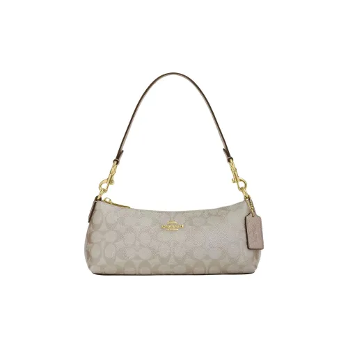 COACH Charlotte Coated Canvas Shoulder Bag Portable Crossbody Bag Shoulder Bag Medium Size Women's Champagne