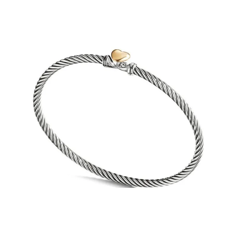 David Yurman 18K Rose Gold And Sterling Silver Cable Collectibles Heart Bracelet 3mm-2