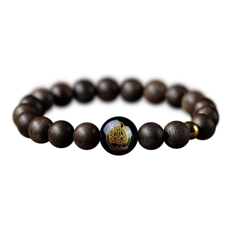 FANGYUANXIAOFU Fragrance Enhancer, Agarwood Single Wrap Beaded Bracelet, Double Loop Prayer Bead Bracelet Unisex-15