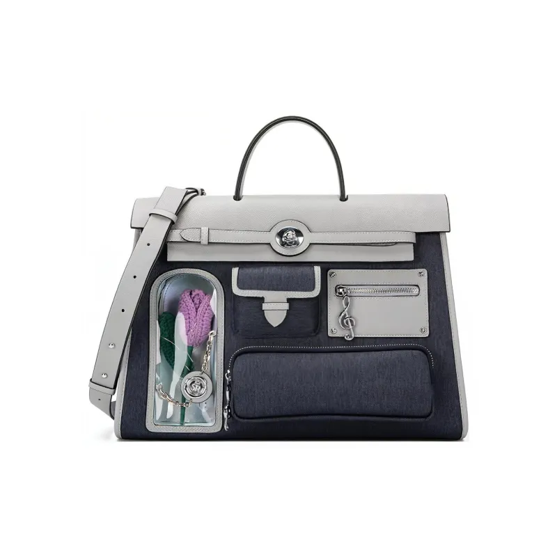 Anthracene Leather With Microfiber And Denim Double Shoulder Wave Regular Women's Multicolor-12