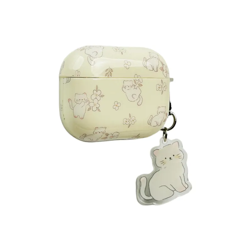 Sopi Compatibility With Apple AirPods 4/2/3/4th Generation/AirPods Pro/Pro 2 TPU Floral Cat Pendant Headphone Cases-1