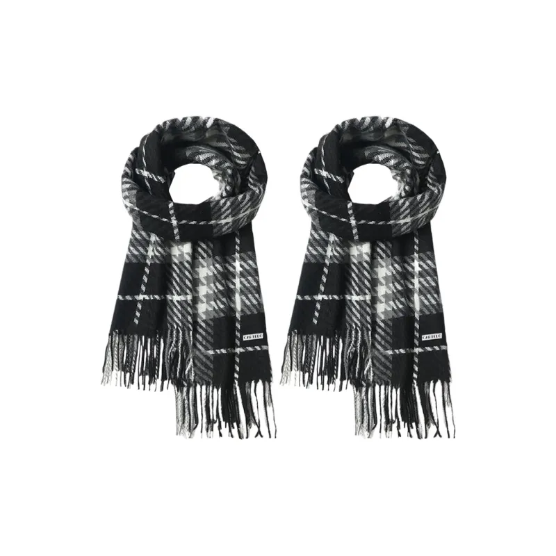 CARTELO Faux Cashmere, Polyester Knit Scarves Unisex Black Gray/Gray Beige-3