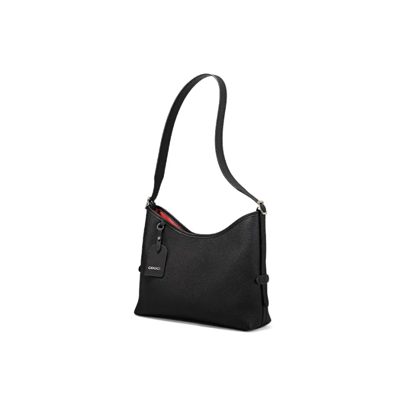COOGI Cow Leather Crossbody Bag Shoulder Bag Large Size Women's Black/Gray-2