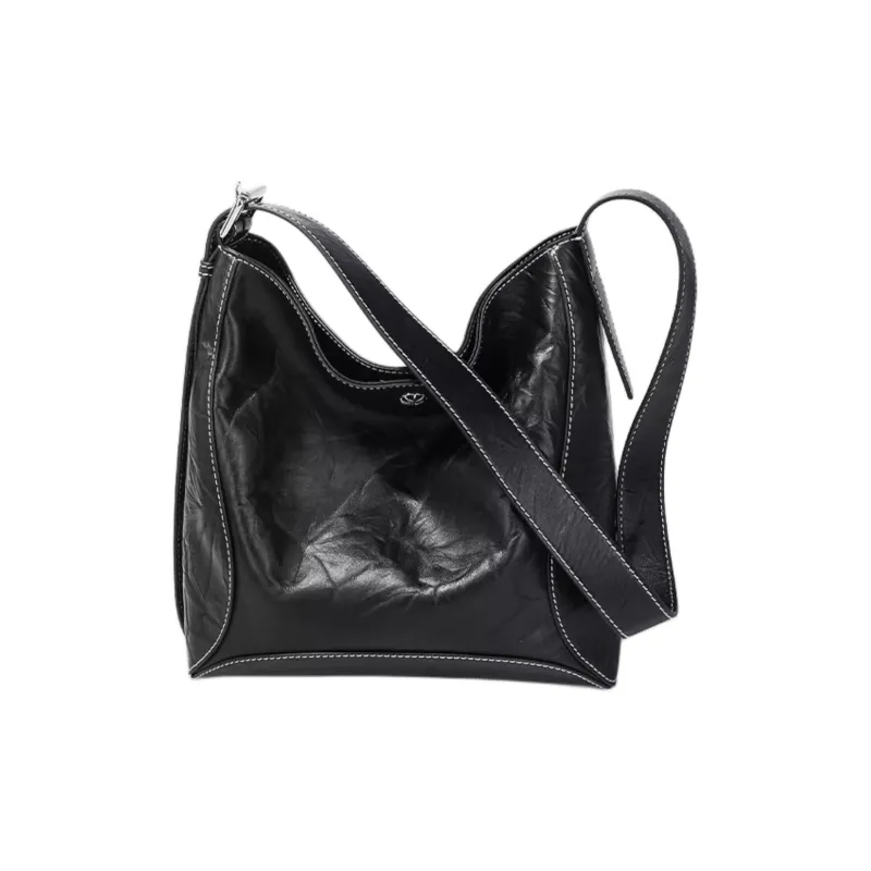 BAMPO Cow Leather Tote Bag Shopping Bag Shoulder Bags Large Size Women's Black-3