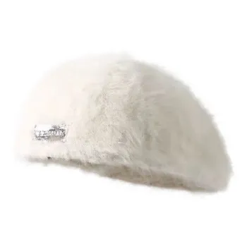 PISHUSHU Rabbit Fur Berets Women's _Nsec Black/Milk White