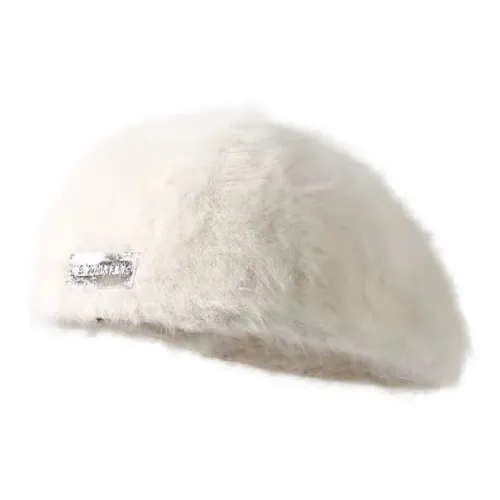 PISHUSHU Rabbit Fur Berets Women's _Nsec Black/Milk White