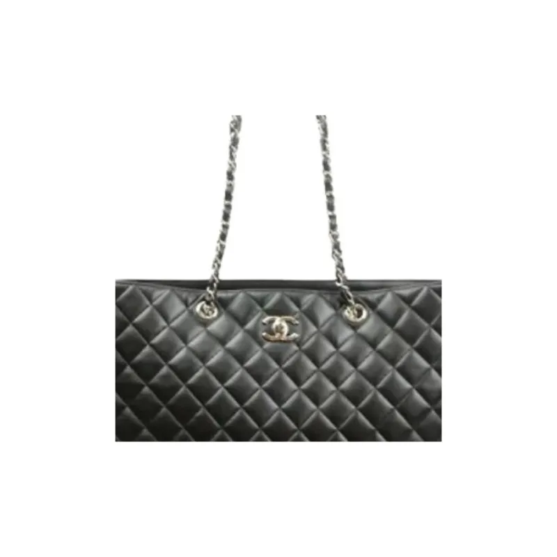 CHANEL Lambskin Tote Bag Shopping Bag Handbag Shoulder Bag Large Size Unisex Black-2