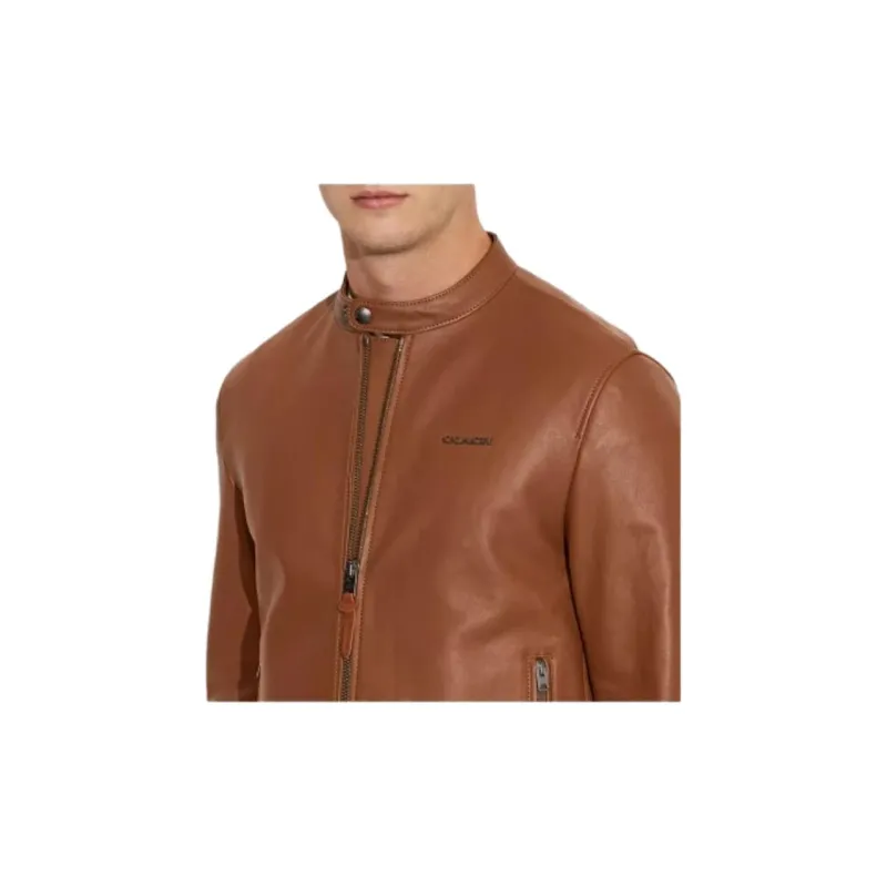 COACH SS23 Leather Jacket Men's Brown-4