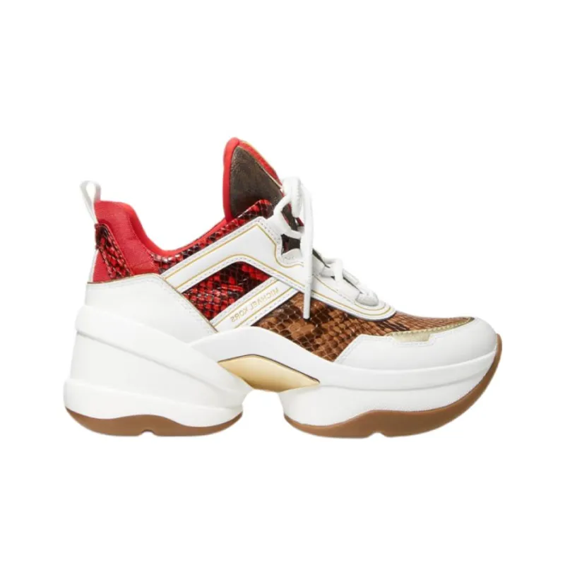 MICHAEL KORS Olympia Low-Top Platform Shoes Women's White Red-1
