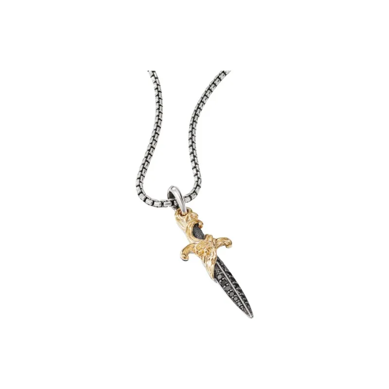 David Yurman 18kt Yellow Gold And Sterling Silver Waves Dagger Diamond Amulet 43.8mm-2