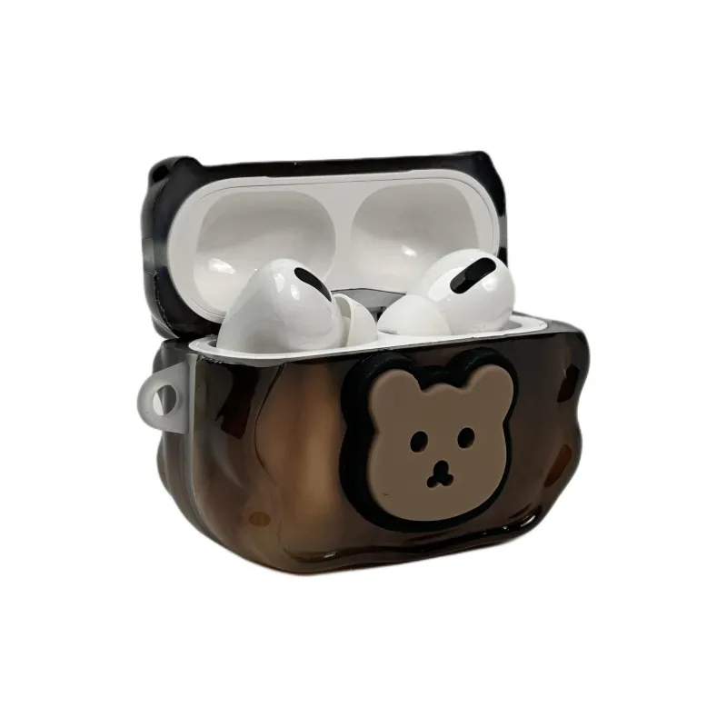 Sopi Compatibility With Apple AirPods 4/2/3/4th Generation/AirPods Pro/Pro 2 TPU Brown Bear Patch Headphone Cases-1