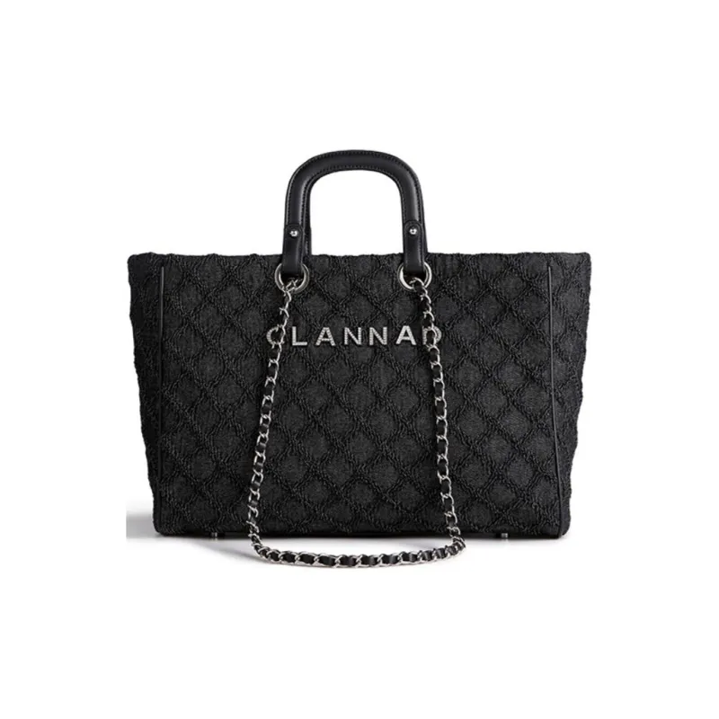 Clannad Cow Leather Tote Bag Shopping Bag Shoulder Bags Handbags Large Size Women's Black-1