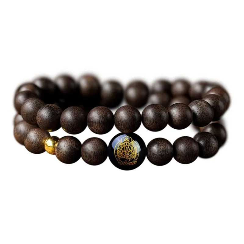 FANGYUANXIAOFU Fragrance Enhancer, Agarwood Single Wrap Beaded Bracelet, Double Loop Prayer Bead Bracelet Unisex-31