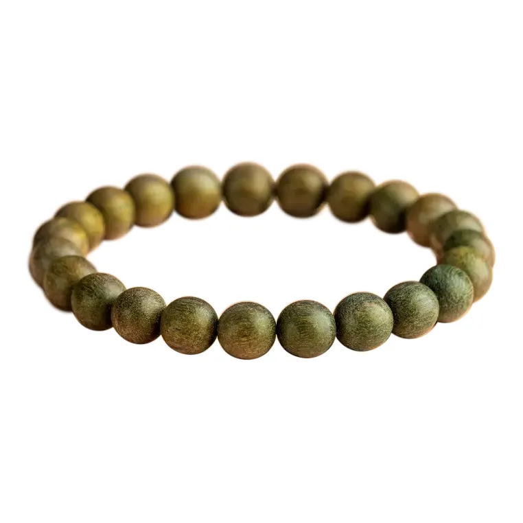 FANGYUANXIAOFU Green Sandalwood Plain Loop Beaded Bracelet, Single Wrap Handheld Zen Buddhist Bead Unisex-5