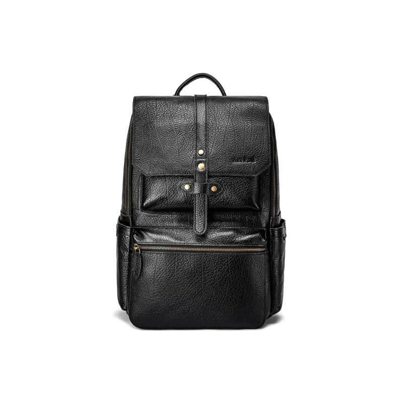 Ace Paul Top Grain Cow Leather Backpack Regular Unisex Black-0