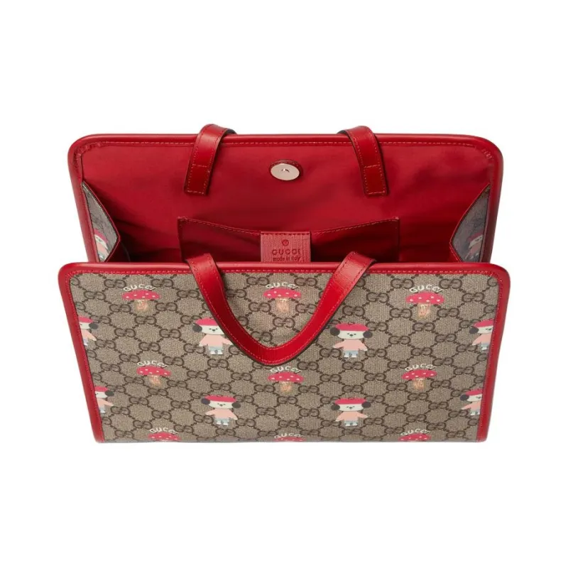 GUCCI Supreme Canvas Tote Bag, Shopping Bag, Handbag Kids' Beige & Dark Brown-4