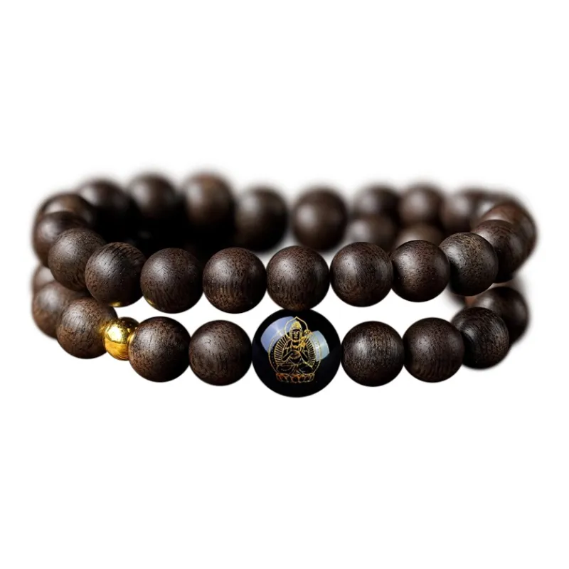 FANGYUANXIAOFU Fragrance Enhancer, Agarwood Single Wrap Beaded Bracelet, Double Loop Prayer Bead Bracelet Unisex-35