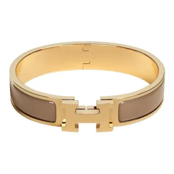 HERMES Gold-Plated Metal Enamel Bracelets Unisex Gold