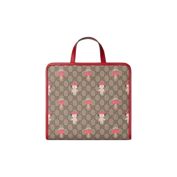 GUCCI Supreme Canvas Tote Bag, Shopping Bag, Handbag Kids' Beige & Dark Brown