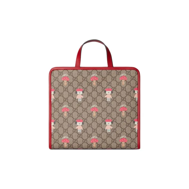 GUCCI Supreme Canvas Tote Bag, Shopping Bag, Handbag Kids' Beige & Dark Brown-0