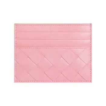 Bottega Veneta Intrecciato Sheepskin Cow Leather Patchwork Card Holder Women's Ribbon Pink