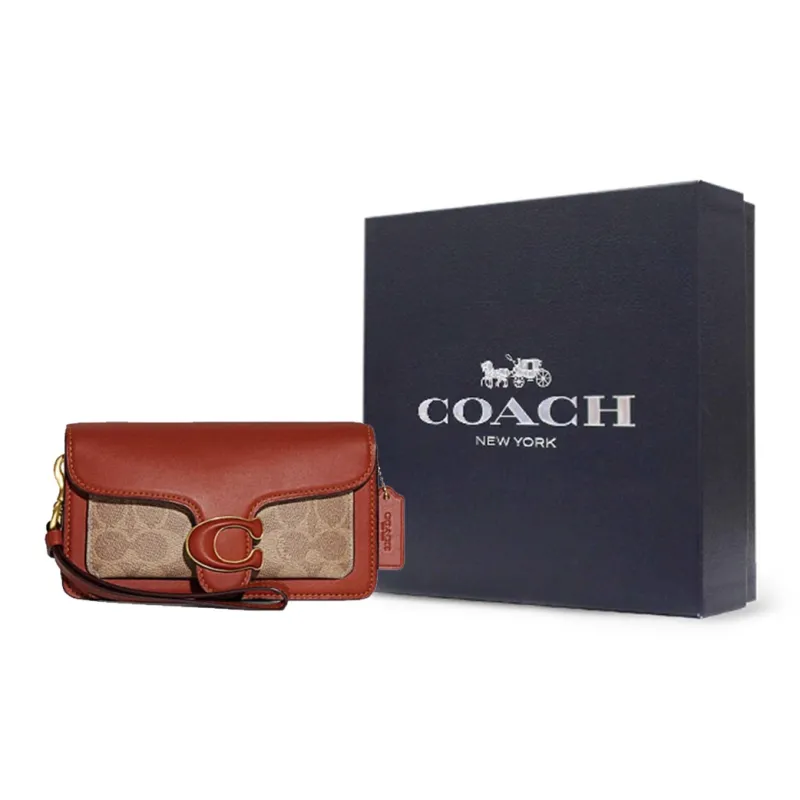COACH Tabby Cow Leather With Canvas Wrist Bag, Shoulder Bag, Crossbody Bag Small Size Women's Brown, Yellow & Rusty-8