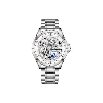 Lushika Navigator Collection Mechanical Movement Stainless Steel Watchband Watch Men's Watches Silver Dial