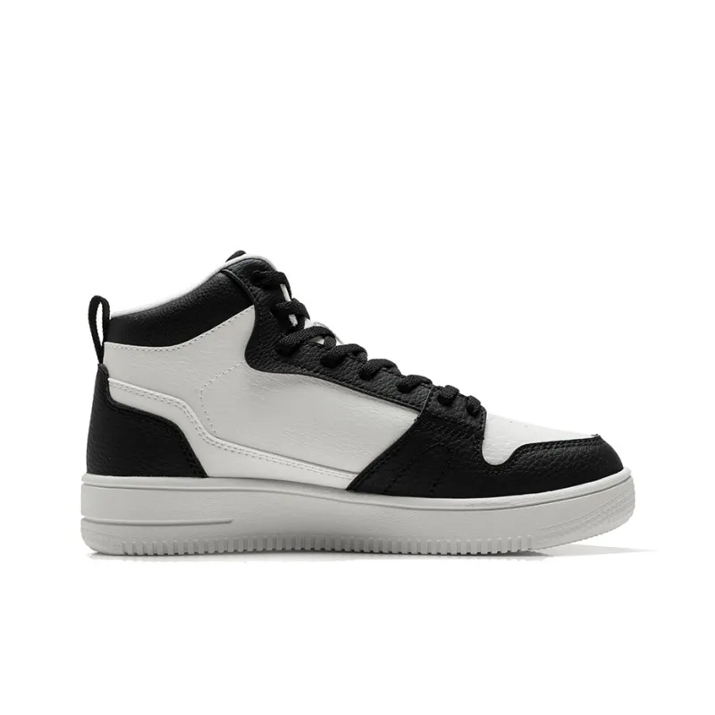 XTEP Warm And Water Resistant High Top Skateboard Shoes Women's Black White-1