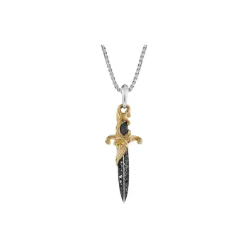 David Yurman 18kt Yellow Gold And Sterling Silver Waves Dagger Diamond Amulet 43.8mm