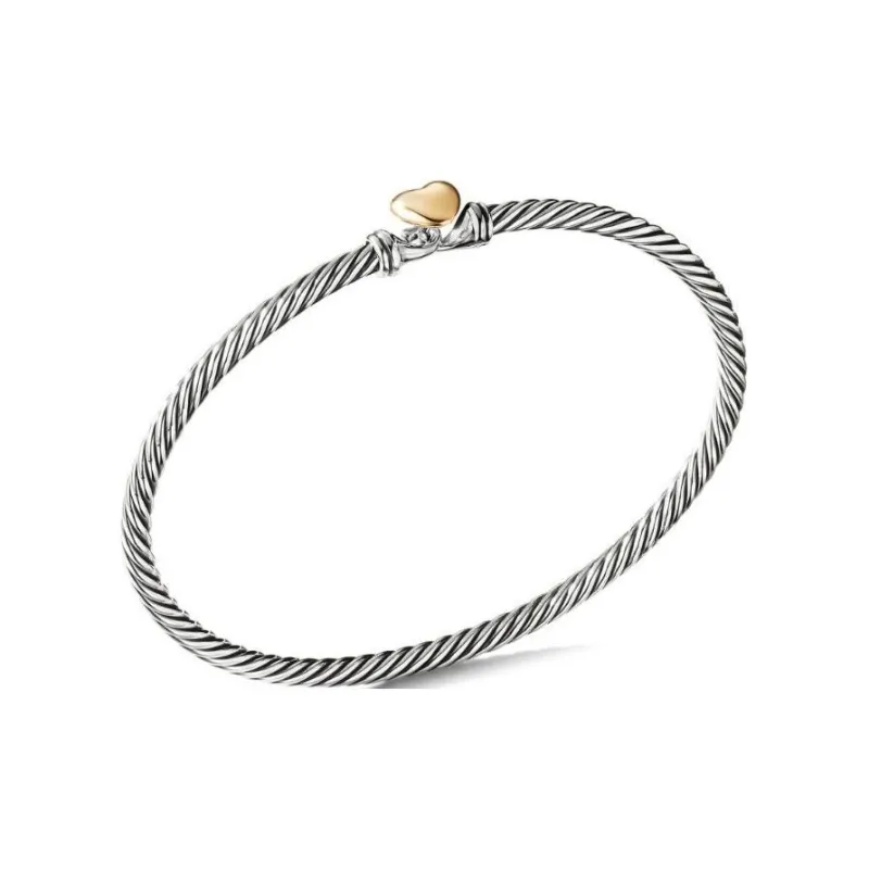 David Yurman 18K Rose Gold And Sterling Silver Cable Collectibles Heart Bracelet 3mm-1