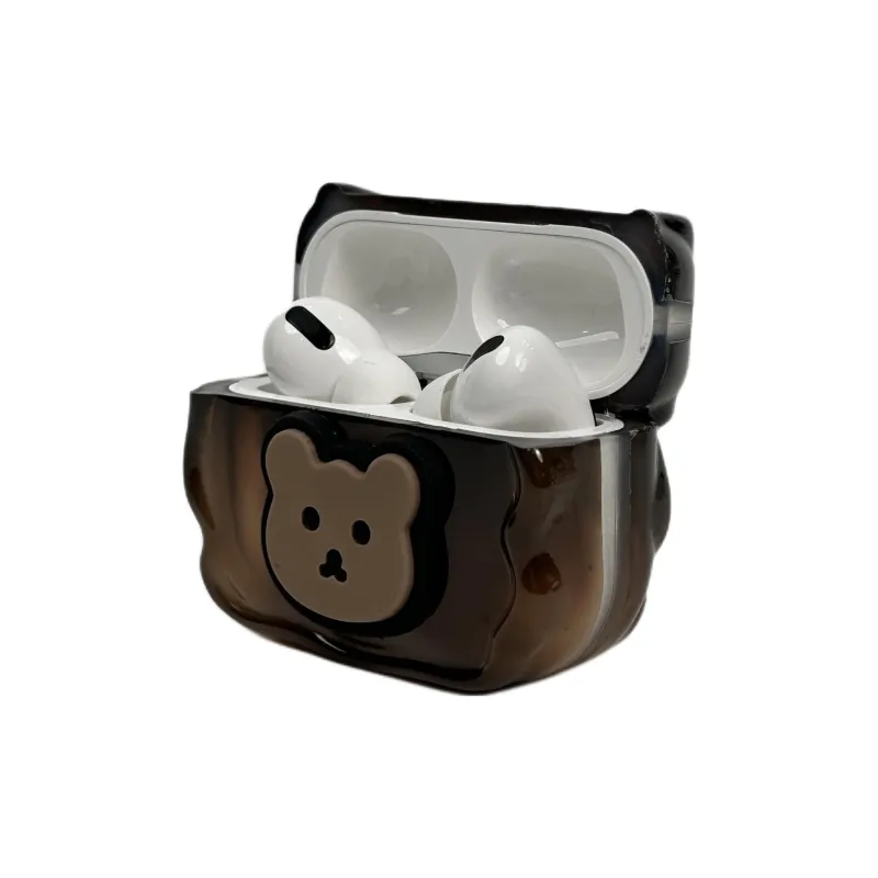 Sopi Compatibility With Apple AirPods 4/2/3/4th Generation/AirPods Pro/Pro 2 TPU Brown Bear Patch Headphone Cases-2
