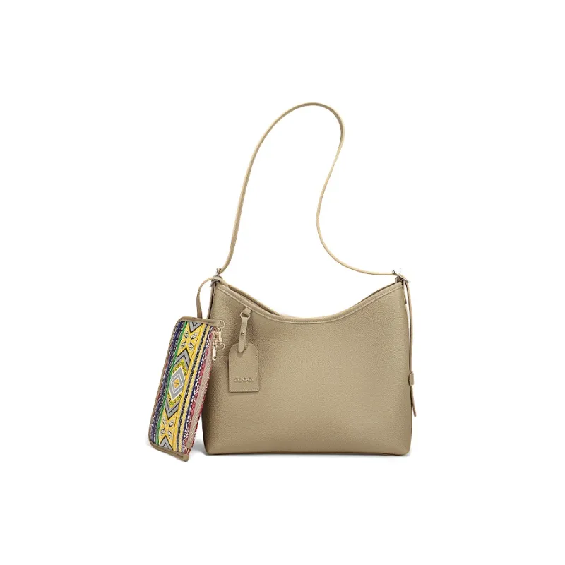 COOGI Cow Leather Crossbody Bag Shoulder Bag Large Size Women's Black/Gray-5