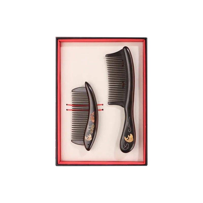 XIBI African Blackwood Wood Inlaid Fish And Snail Mother-of-Pearl Work Wooden Comb Straight Hair-1