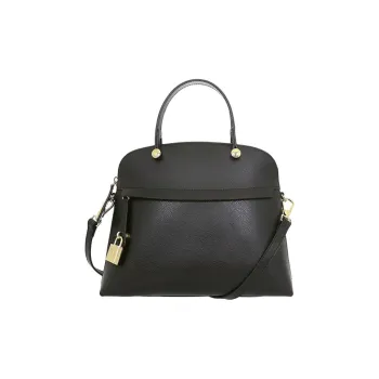 Furla Piper Collection Leather Shoulder Bag Crossbody Bag Handbag Medium Size Women's Black