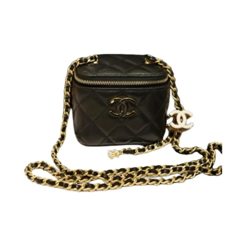 CHANEL Lambskin Box Bag, Clutch, Shoulder Bag, Crossbody Bag Women's Black-0