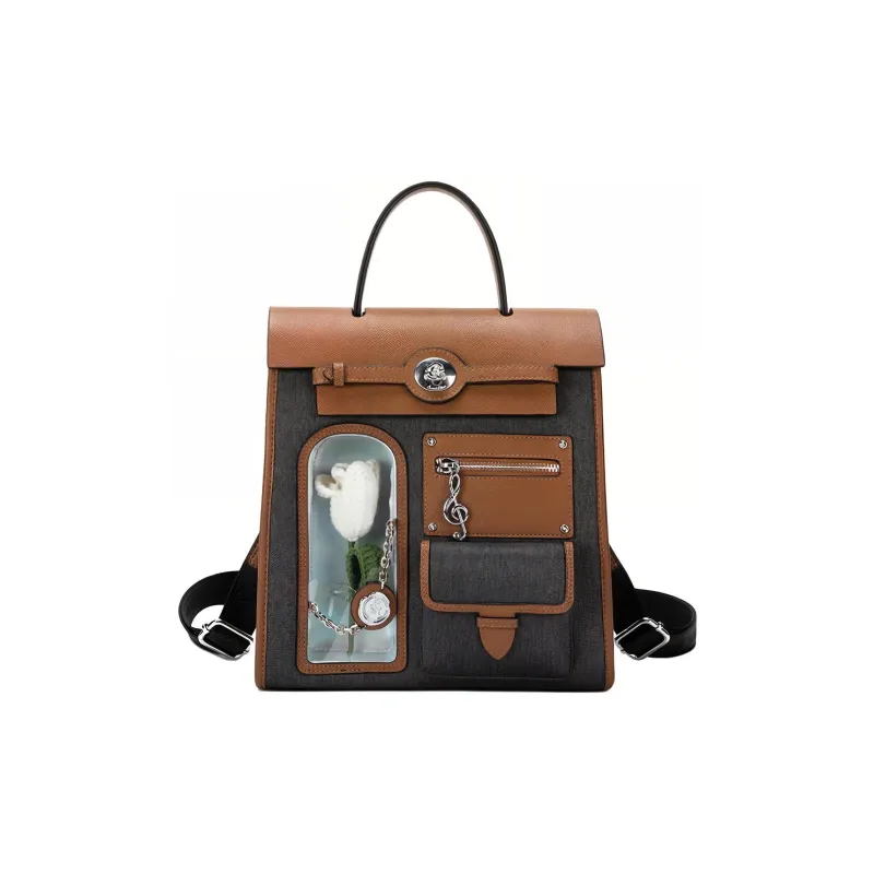 Anthracene Leather With Microfiber And Denim Double Shoulder Wave Regular Women's Multicolor-8
