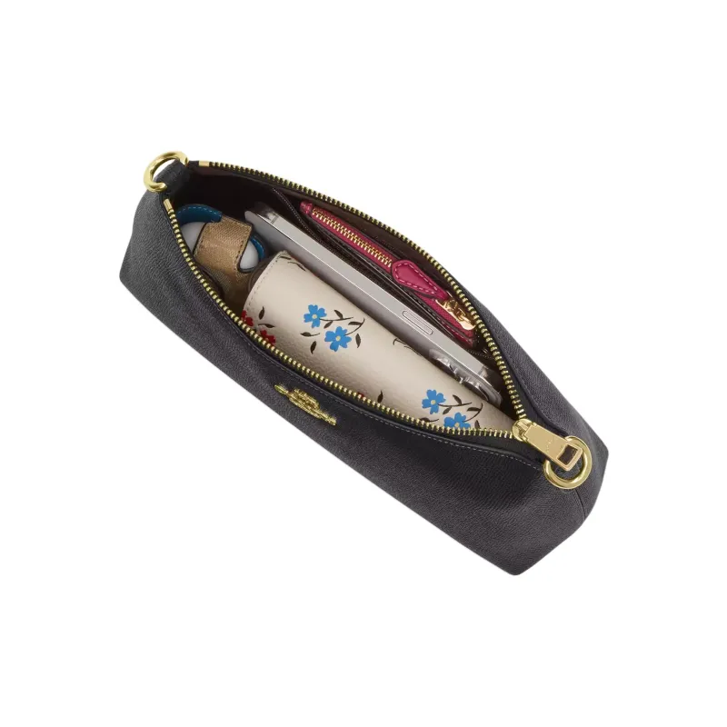 COACH Charlotte Cross Stitch Leather Shoulder Bag Portable Crossbody Bag Shoulder Bag Medium Size Women's Black-3