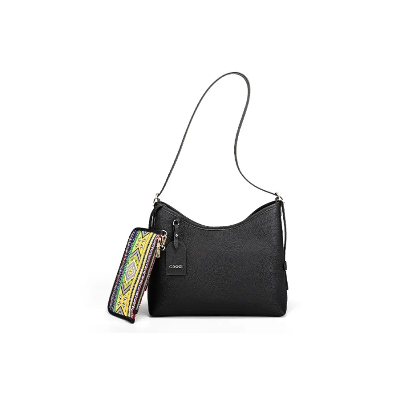 COOGI Cow Leather Crossbody Bag Shoulder Bag Large Size Women's Black/Gray-0