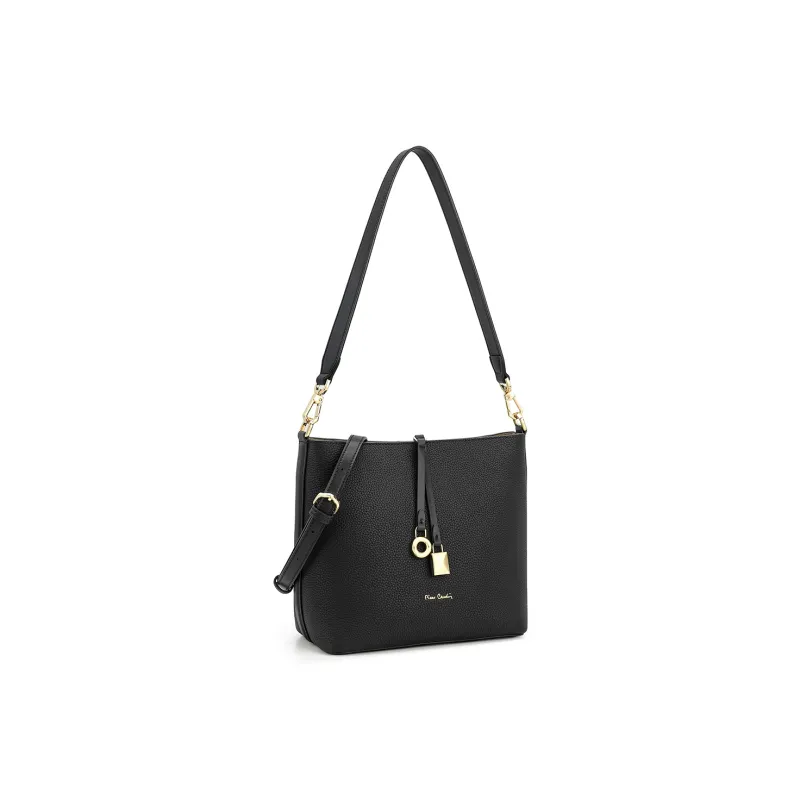PIERRE CARDIN Top Grain Cow Leather Shoulder Bag Regular Women's Black/Beige-7