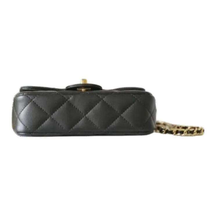 CHANEL Lambskin Flap Bag Handbag, Shoulder Bag, Crossbody Bag Mini Unisex Black-3