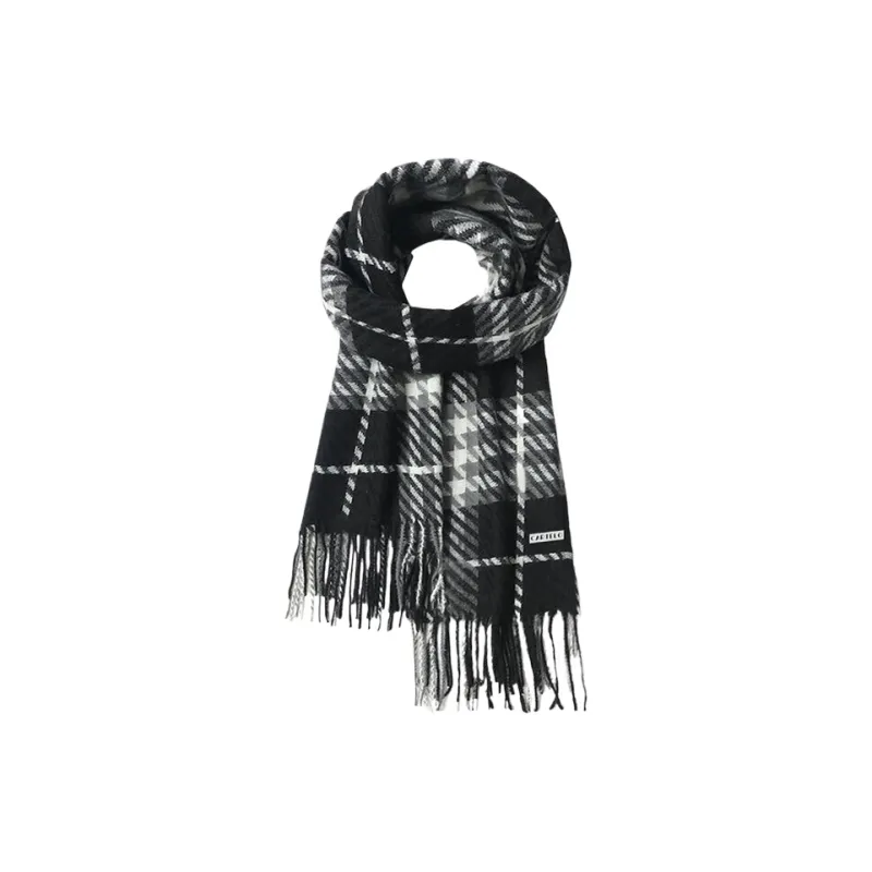 CARTELO Faux Cashmere, Polyester Knit Scarves Unisex Black Gray/Gray Beige-0