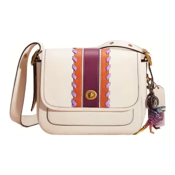 COACH Rambler Glove Tanned Leather Shoulder Bag Crossbody Bag Small Size Women's White/Orange/Purple