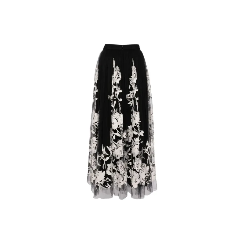 ELIE SAAB Floral Embroidered Tulle Midi Skirt-1
