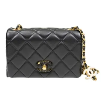 CHANEL Lambskin Crossbody Bag Shoulder Bag Small Size Women's Black