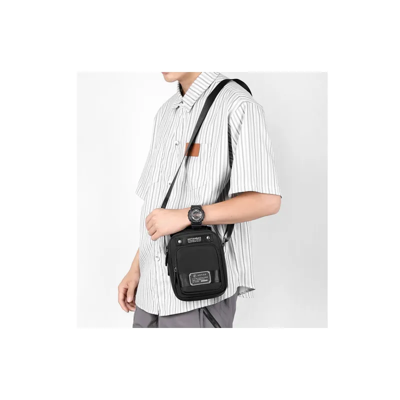 Yalu Water Repellent Fabric Shoulder Bag, Crossbody Bag Regular Men's Gray/Black/Dark Blue-1
