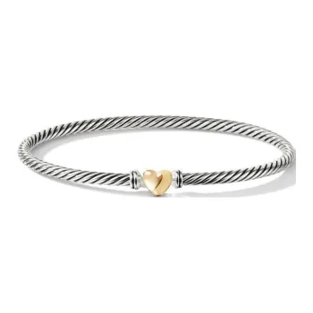 David Yurman 18K Rose Gold And Sterling Silver Cable Collectibles Heart Bracelet 3mm