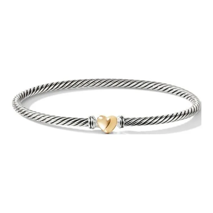 David Yurman 18K Rose Gold And Sterling Silver Cable Collectibles Heart Bracelet 3mm-0