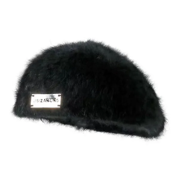 PISHUSHU Rabbit Fur Berets Women's _Nsec Black/Milk White-0
